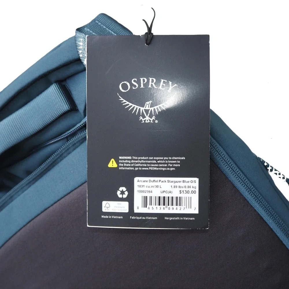 Osprey Arcane 30L Duffel Pack Stargazer Blue Backpack Laptop Sleeve 10002394 NWT